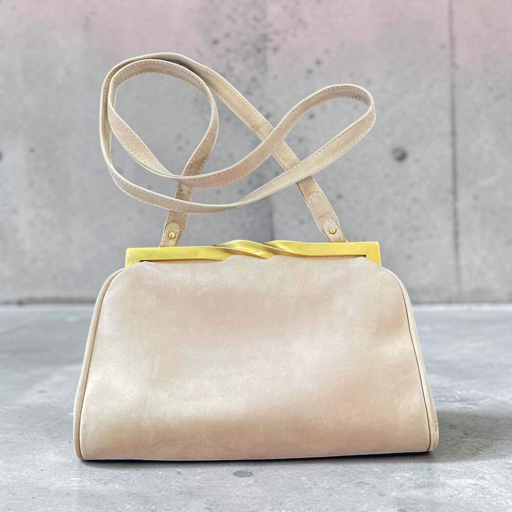 Donna Karan Vintage Suede Frame Handbag with Gold-Tone Hardware